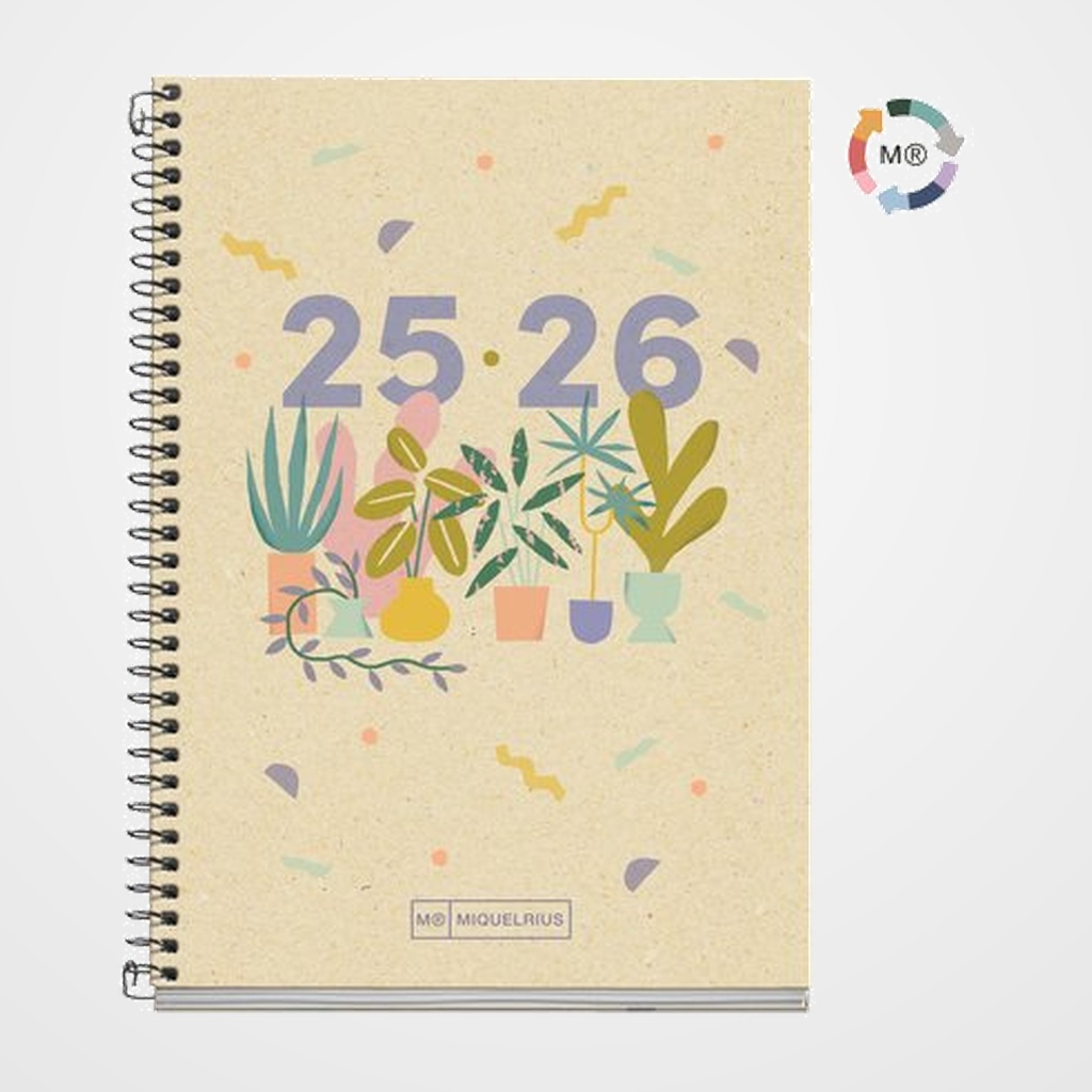 AGENDA ESCOLAR (2025-26) MIQUELRIUS RECYCLED ESPIRAL tapa EXTRA ACTIVA 8º 117x174 S/V APAIS. PLANTS