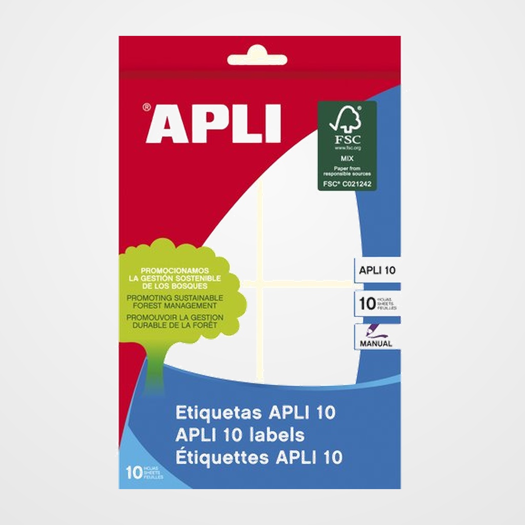 ETIQUETAS ADH.MANUALES BOLSA APLI BLANCAS 10h C.ROMOS  53x 82 mm 40 uds.(01659)