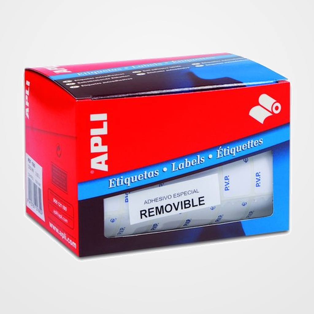ETIQUETAS ADH.MANUALES ROLLO APLI PVP BLANCAS REMOVIBLES C.ROMOS 12x18 mm 3.360 uds.(10084)