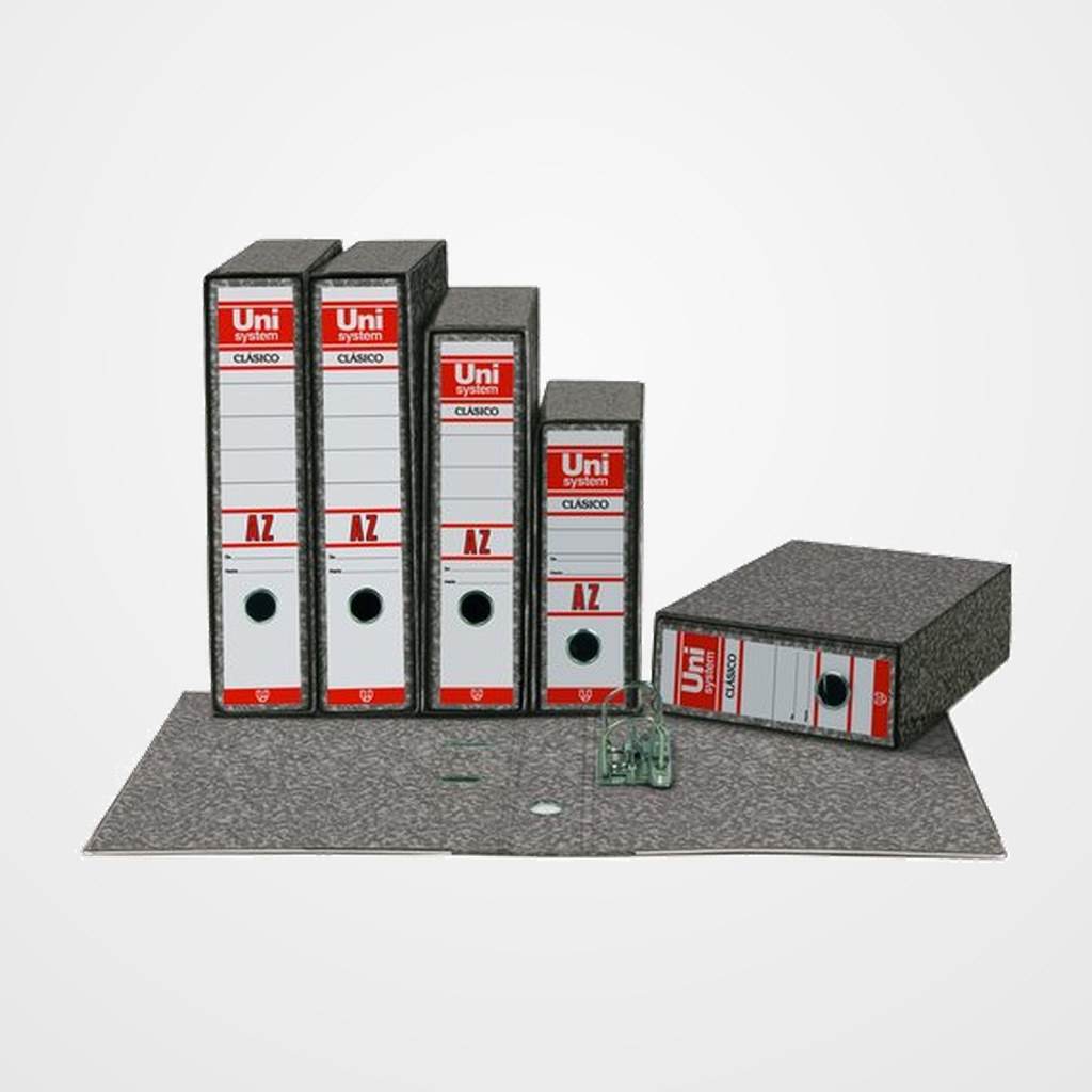 ARCHIVADOR palanca UNISYSTEM CLASICO CARTON sin RADO Fº 65mm GRIS