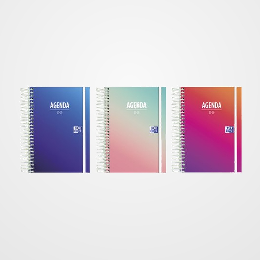 AGENDA ESCOLAR (2025-26) OXFORD GRADIENT ESPIRAL tapa EXTRADURA con GOMA 8º D/P SURTIDO (3 mod.)