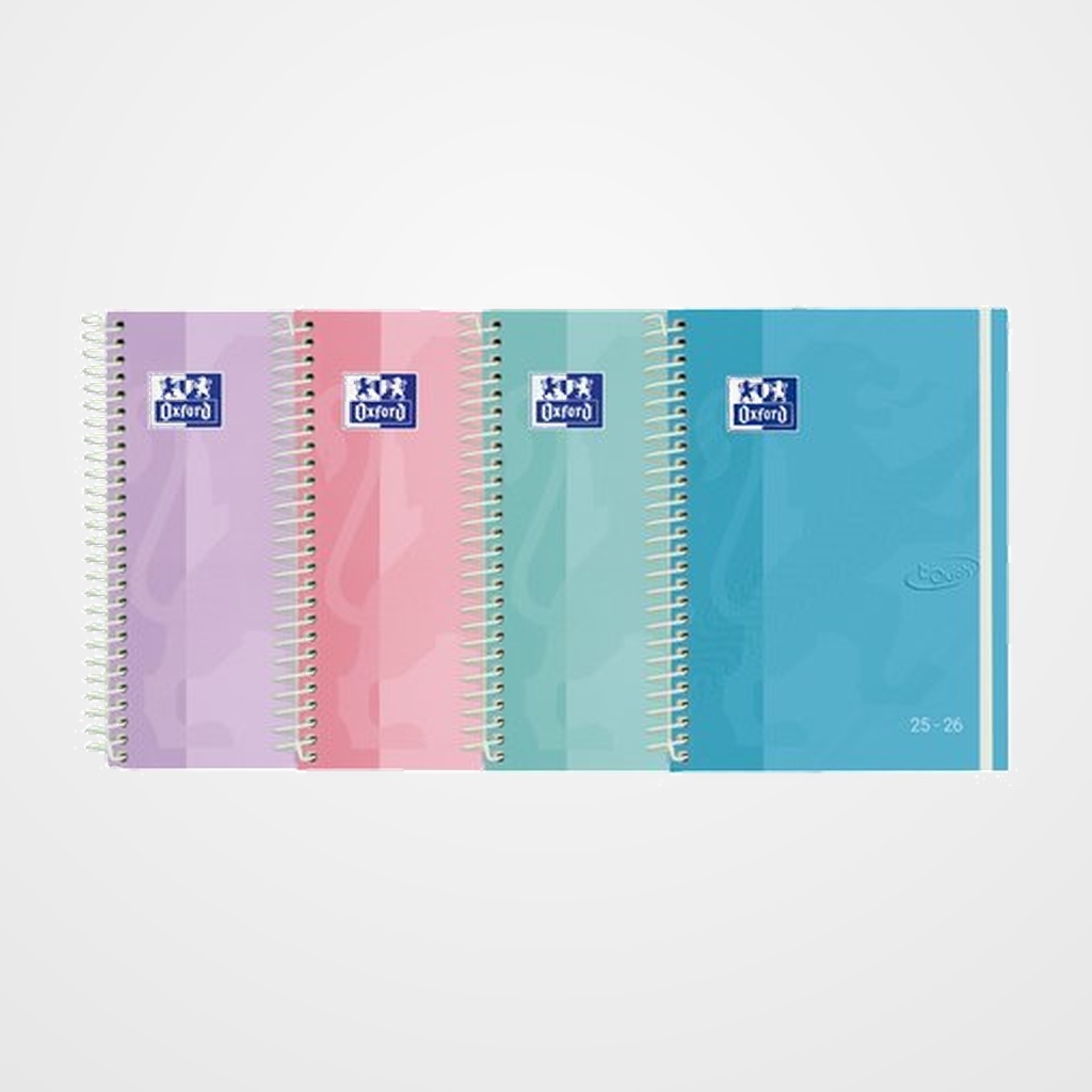 AGENDA ESCOLAR (2025-26) OXFORD TOUCH PASTEL ESPIRAL tapa EXTRADURA con GOMA 4º S/V SURTIDO (4 col.)
