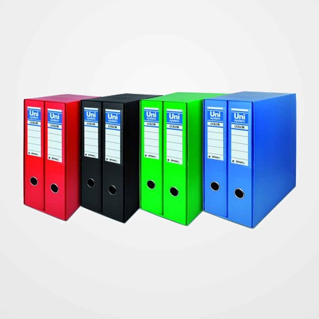 MODULO ARCHIVADORES palanca UNISYSTEM CARTON FORRADO RADO 2 uds.A4 65mm ROJO