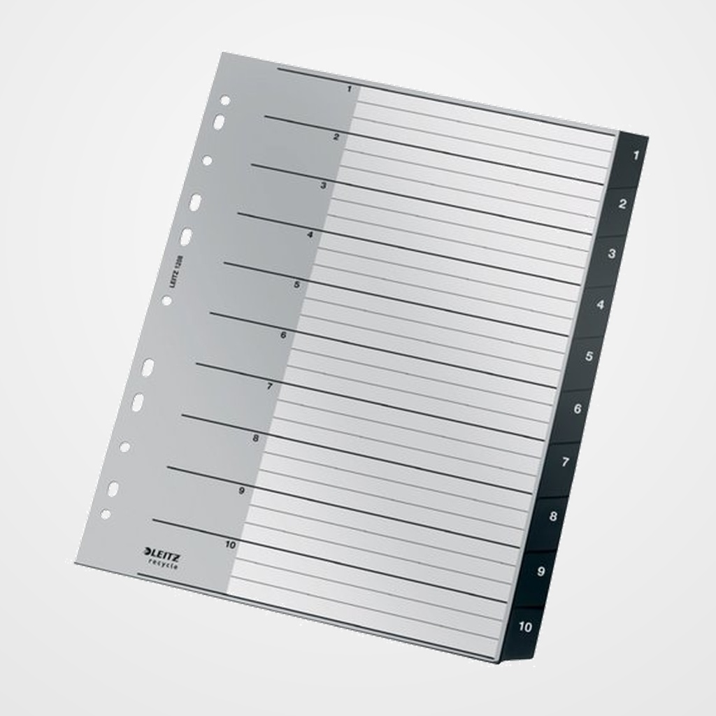 INDICE LEITZ PP RECYCLE NUMERICO A4+ pestañas 1-10 11 taladros NEGRO