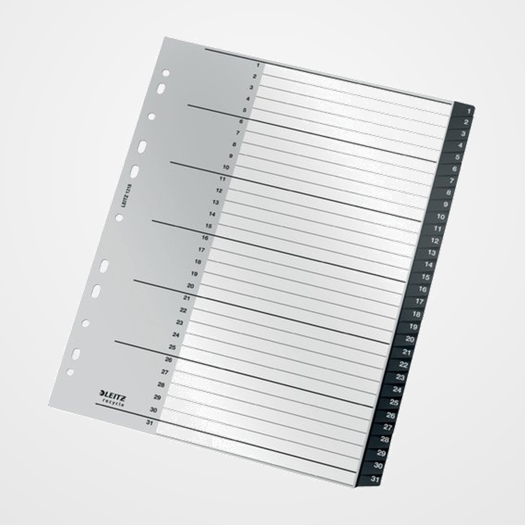 INDICE LEITZ PP RECYCLE NUMERICO A4+ pestañas 1-31 11 taladros NEGRO