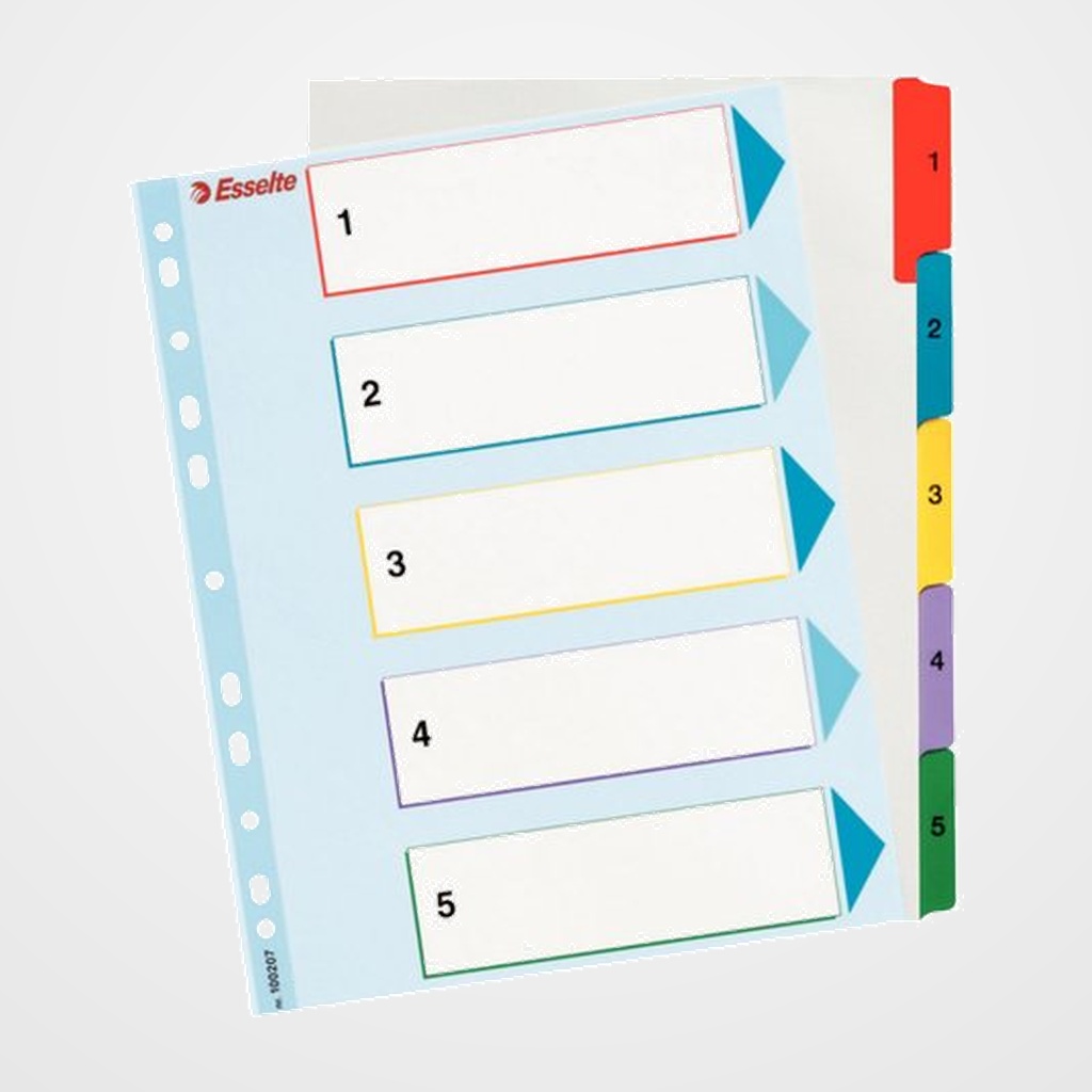 INDICE ESSELTE CARTULINA MYLAR BORRABLE NUMERICO A4+ pestañas 1- 5 11 taladros
