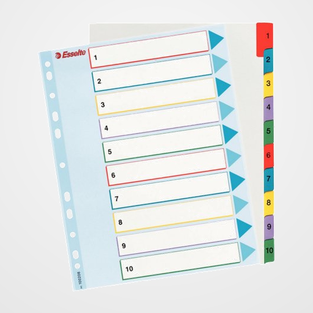 INDICE ESSELTE CARTULINA MYLAR BORRABLE NUMERICO A4+ pestañas 1-10 11 taladros