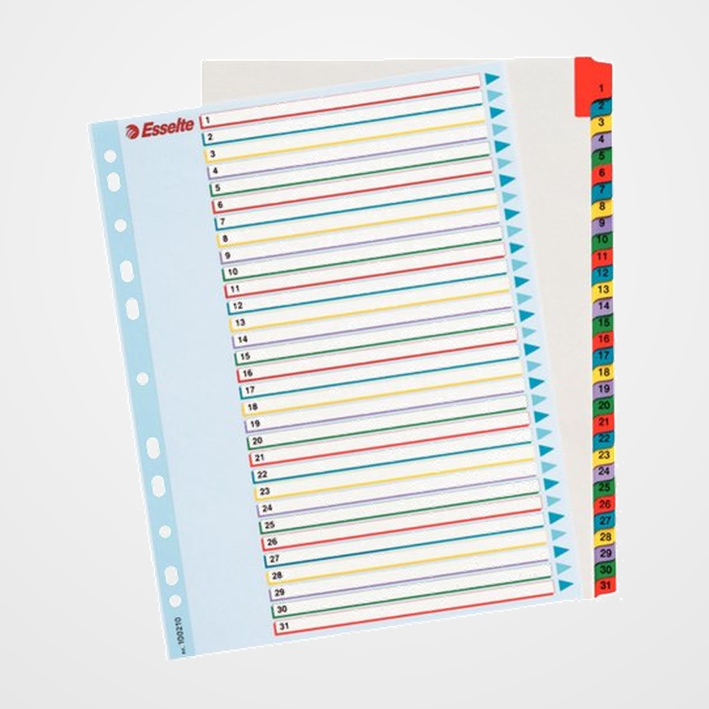 INDICE ESSELTE CARTULINA MYLAR BORRABLE NUMERICO A4+ pestañas 1-31 11 taladros