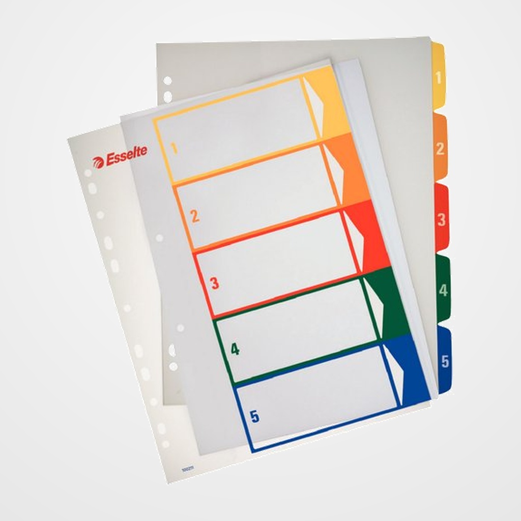 INDICE ESSELTE PP NUMERICO IMPRIMIBLE A4+ pestañas 1- 5 11 taladros