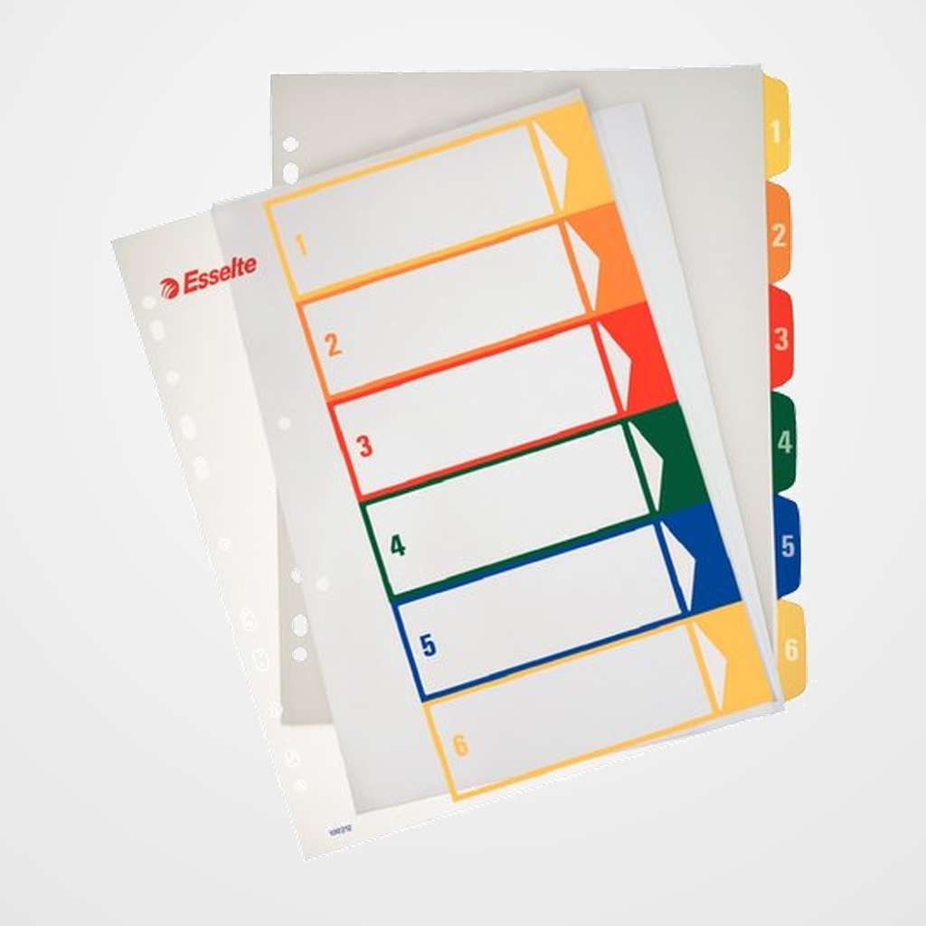 INDICE ESSELTE PP NUMERICO IMPRIMIBLE A4+ pestañas 1- 6 11 taladros