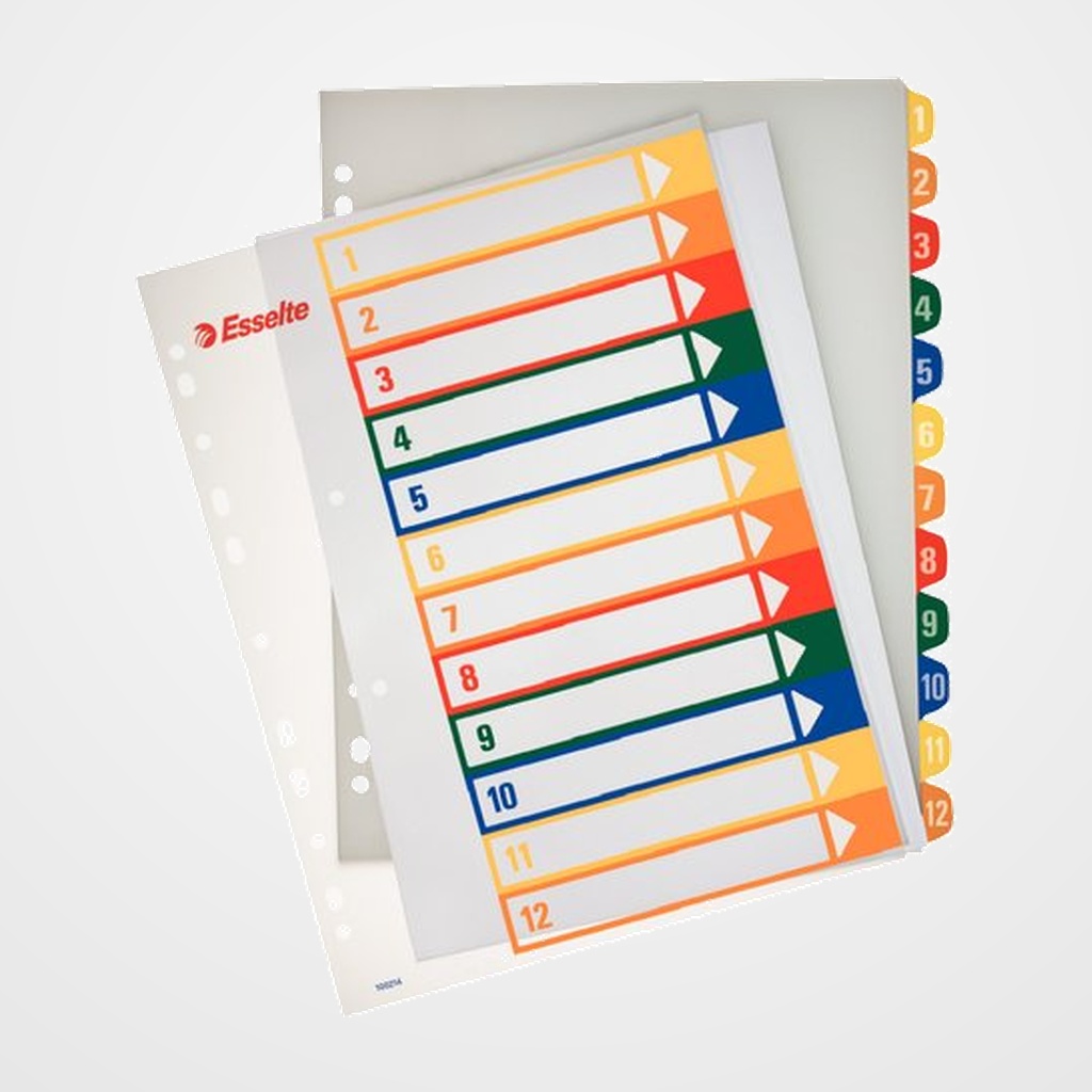 [26201035] INDICE ESSELTE PP NUMERICO IMPRIMIBLE A4+ pestañas 1-12 11 taladros