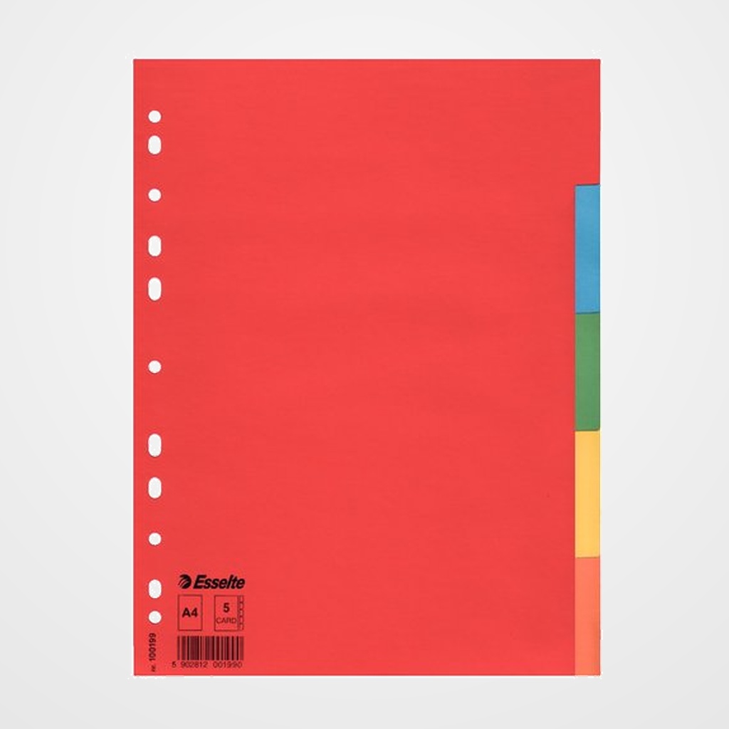 SEPARADORES ESSELTE CARTULINA A4  5 pestañas 11 taladros