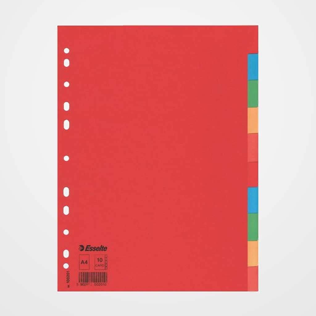 SEPARADORES ESSELTE CARTULINA A4 10 pestañas 11 taladros