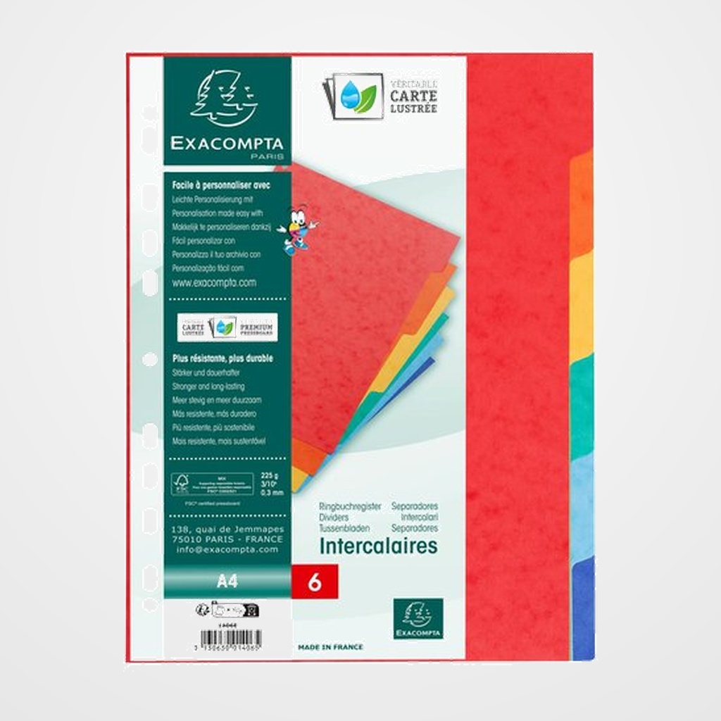 SEPARADORES EXACOMPTA CARTULINA LUSTRADA A4 225gr  6 pestañas 11 taladros