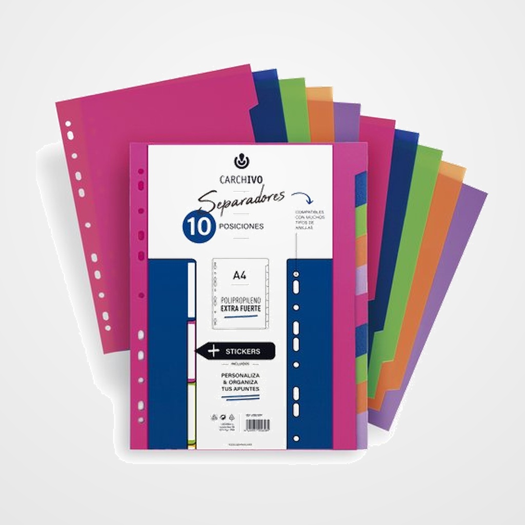 SEPARADORES CARCHIVO PP EXTRA FUERTE A4 10 pestañas 11 taladros
