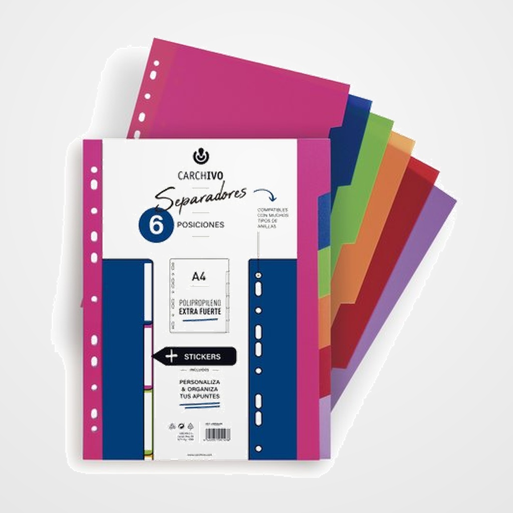 SEPARADORES CARCHIVO PP EXTRA FUERTE A4 6 pestañas 11 taladros