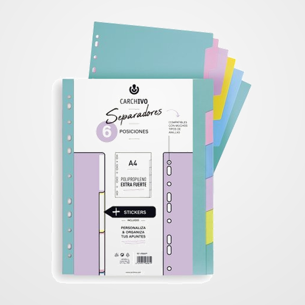 SEPARADORES CARCHIVO SOFT PP EXTRA FUERTE A4 6 pestañas