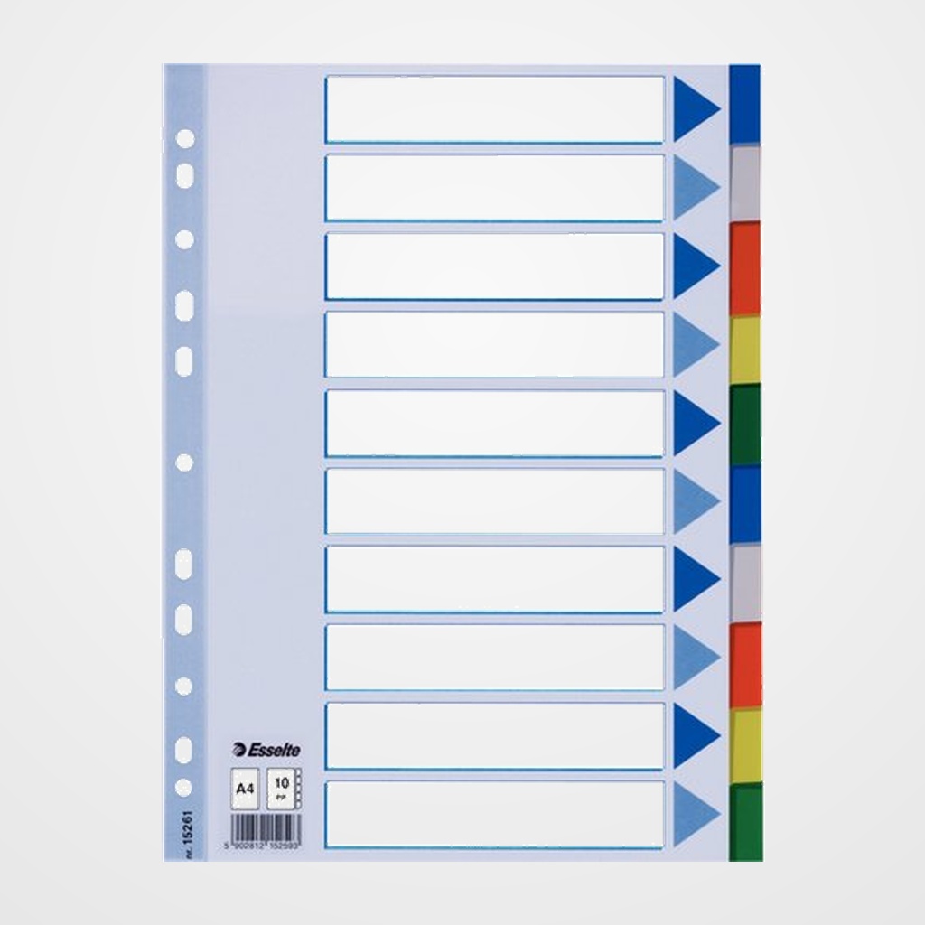 SEPARADORES ESSELTE PP A4 10 pestañas 11 taladros con IND.COL.