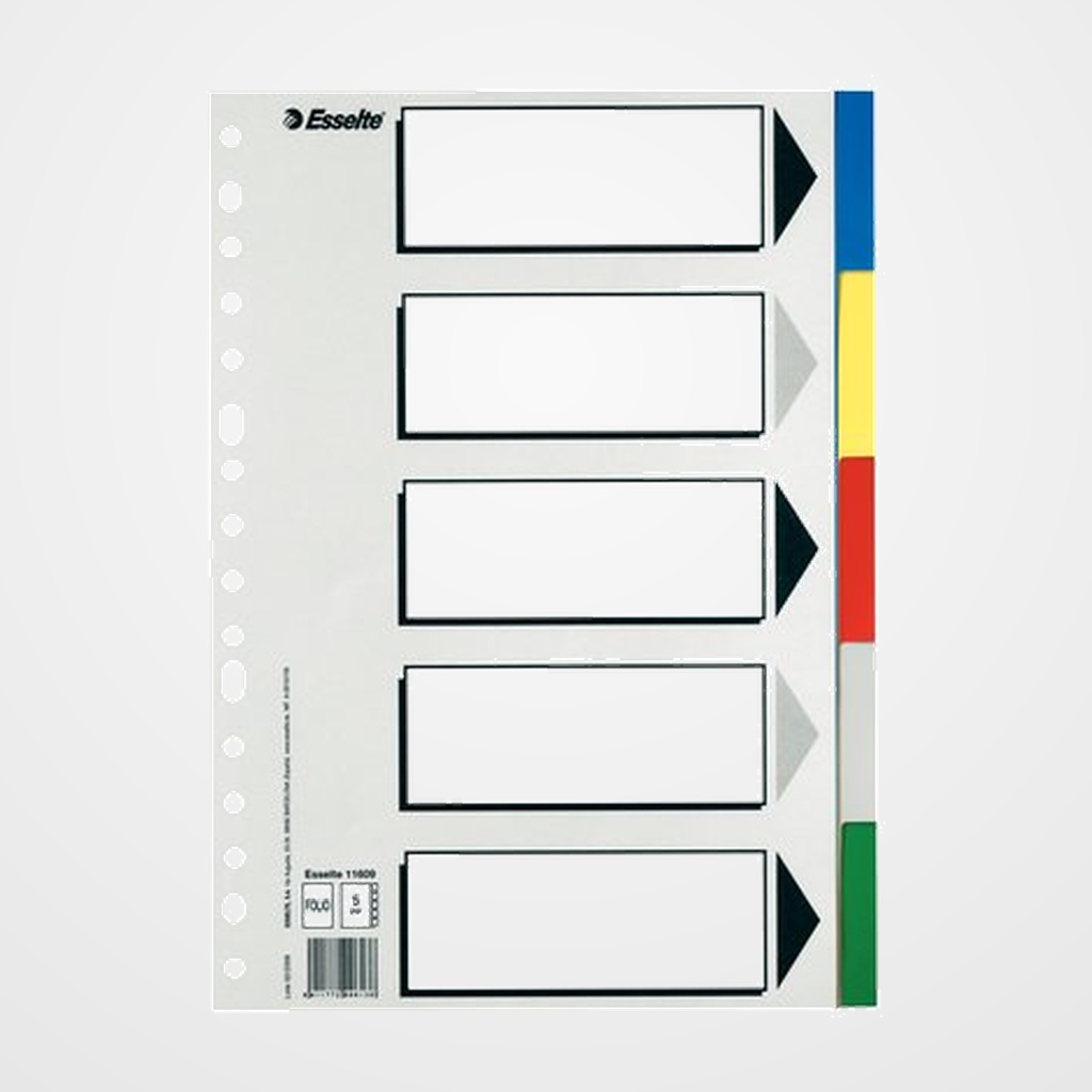 SEPARADORES ESSELTE PP Fº  5 pestañas 16 taladros con IND.B/N
