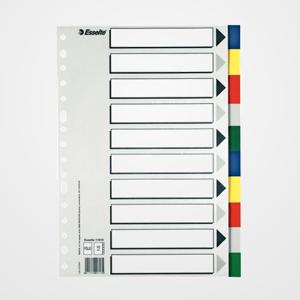 SEPARADORES ESSELTE PP Fº 10 pestañas 16 taladros con IND.B/N