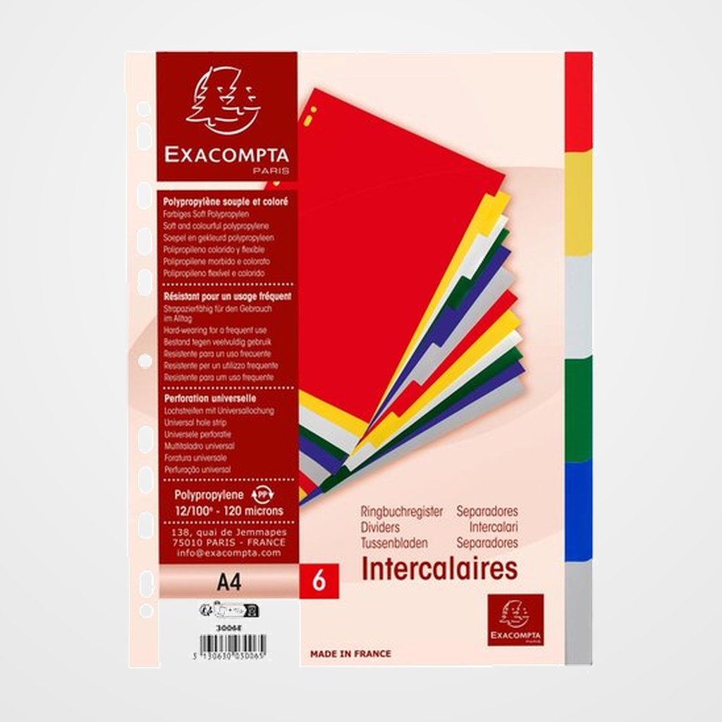SEPARADORES EXACOMPTA PP FLEXIBLE OPACO A4 6 pestañas 11 taladros