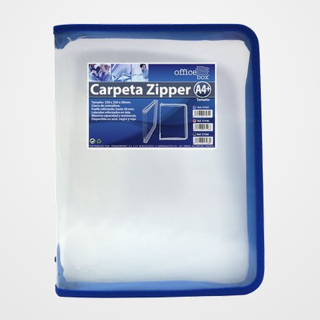 CARPETA PORTADOCUMENTOS OFFICE BOX ZIPPER con CREMALLERA 330x255mm AZUL