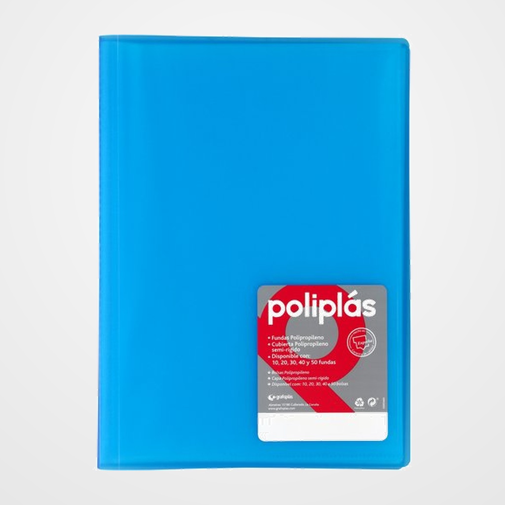CARPETA FUNDAS (TARIFARIO) GRAFOPLAS PP FLEXIBLE POLIPLAS TRANS. Fº 10 F. AZUL