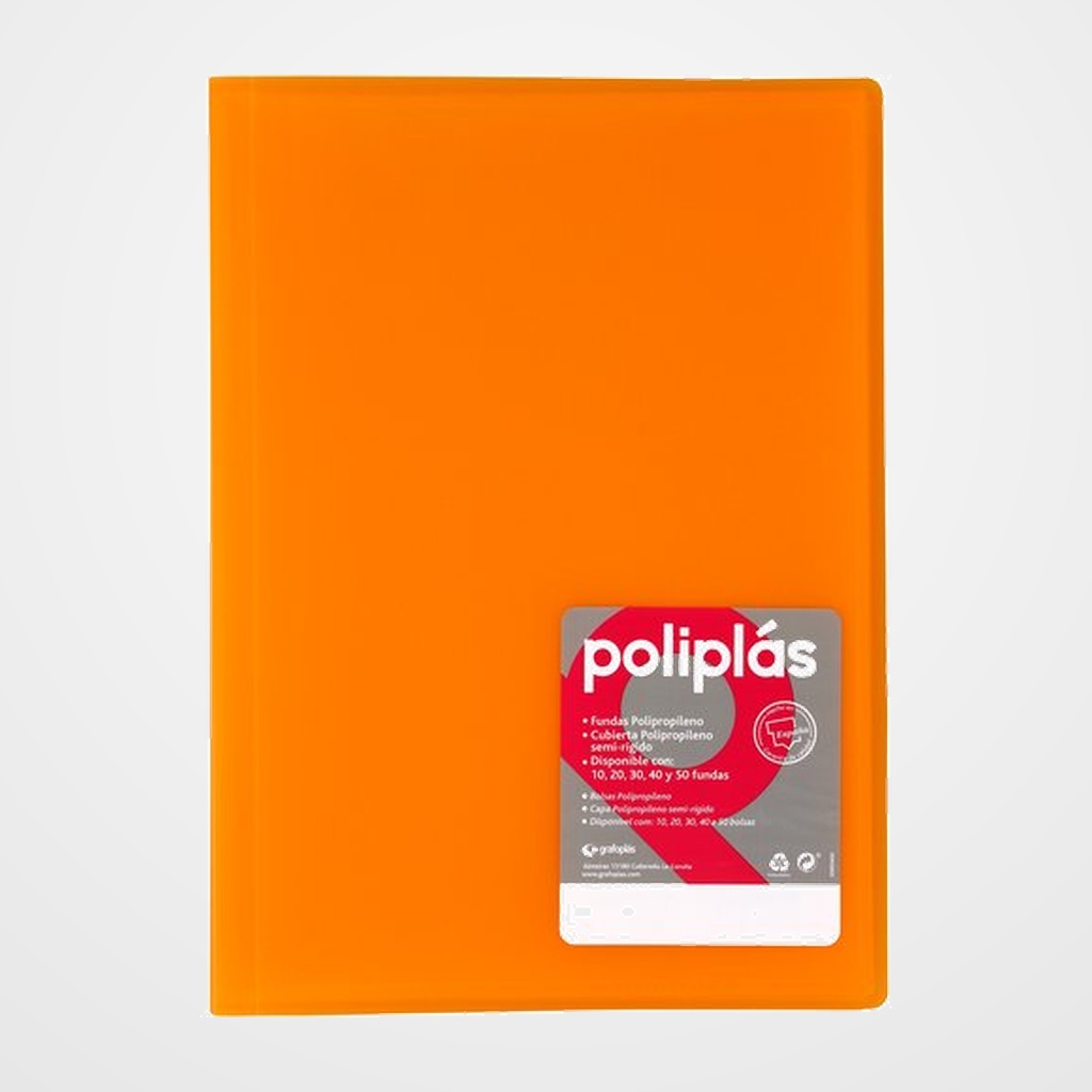 CARPETA FUNDAS (TARIFARIO) GRAFOPLAS PP FLEXIBLE POLIPLAS TRANS. Fº 10 F. NARANJA
