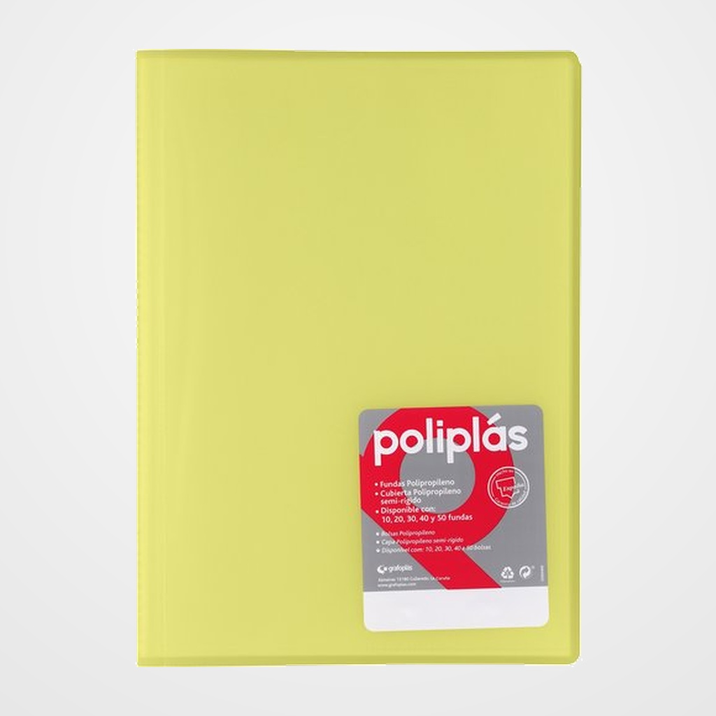 CARPETA FUNDAS (TARIFARIO) GRAFOPLAS PP FLEXIBLE POLIPLAS TRANS. Fº 20 F. AMARILLO SOFT