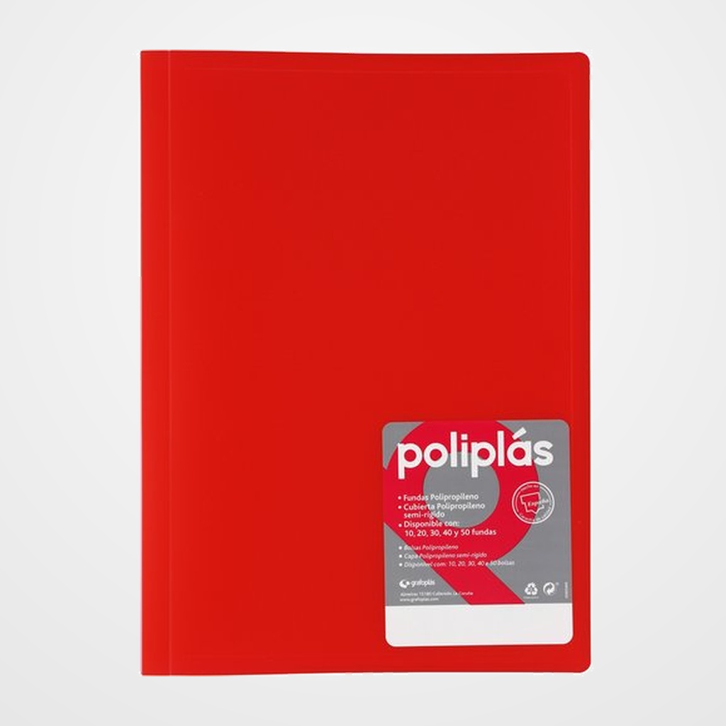 CARPETA FUNDAS (TARIFARIO) GRAFOPLAS PP FLEXIBLE POLIPLAS TRANS. Fº 20 F. ROJO