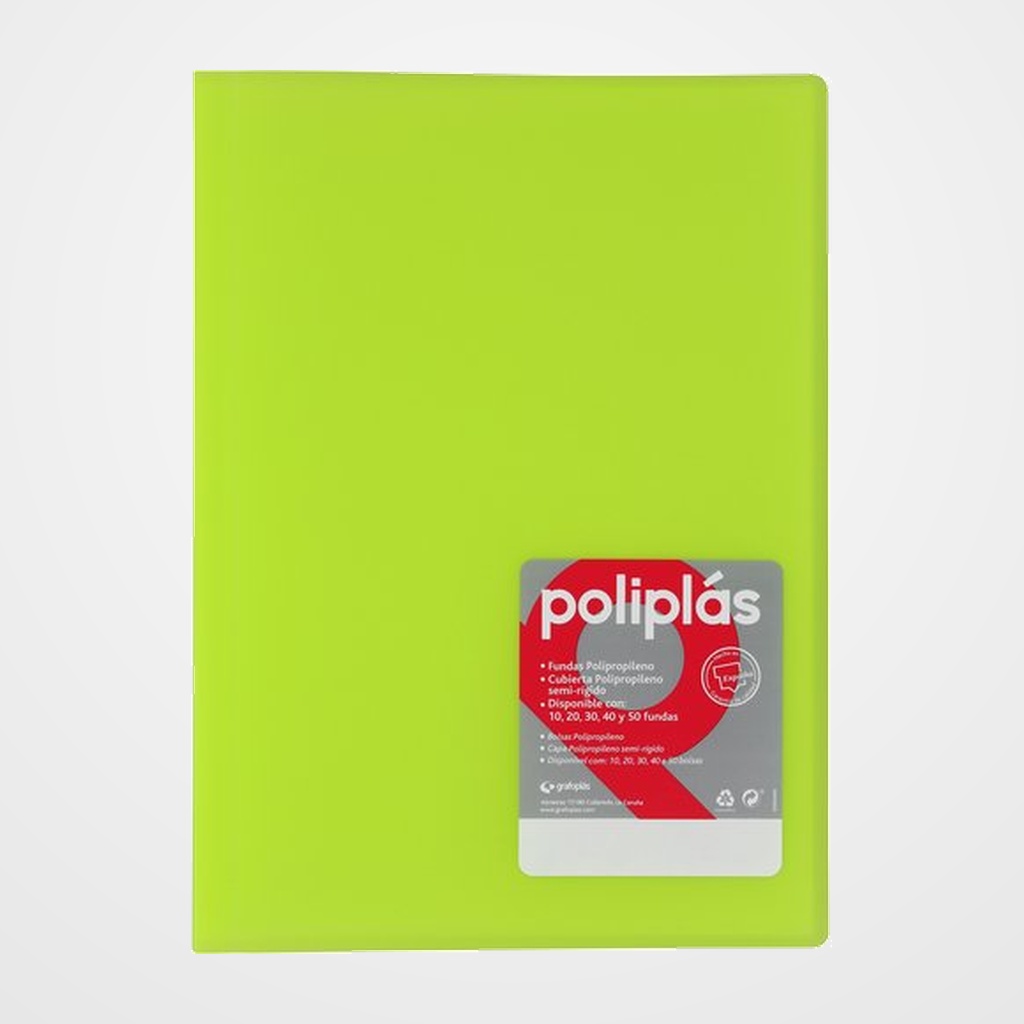 CARPETA FUNDAS (TARIFARIO) GRAFOPLAS PP FLEXIBLE POLIPLAS TRANS. Fº 30 F. VERDE