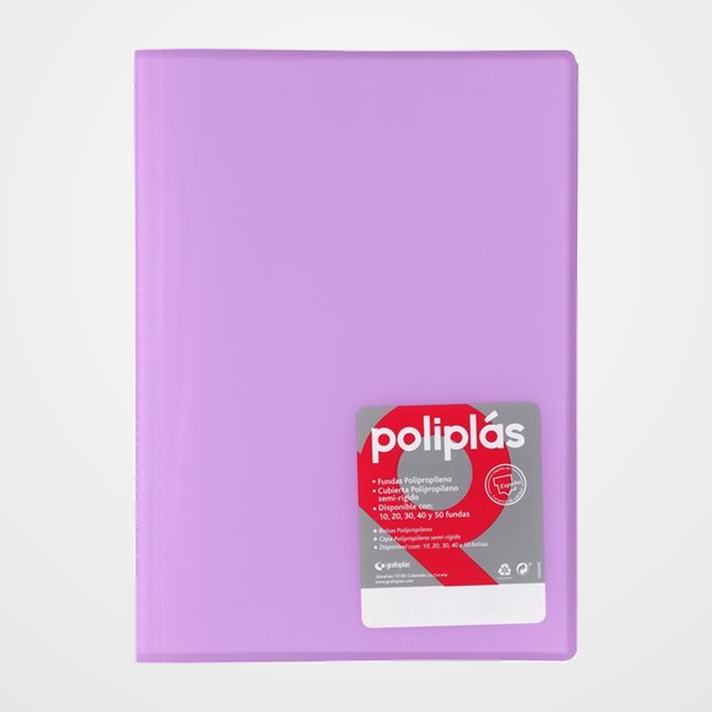 CARPETA FUNDAS (TARIFARIO) GRAFOPLAS PP FLEXIBLE POLIPLAS TRANS. Fº 40 F. LAVANDA SOFT