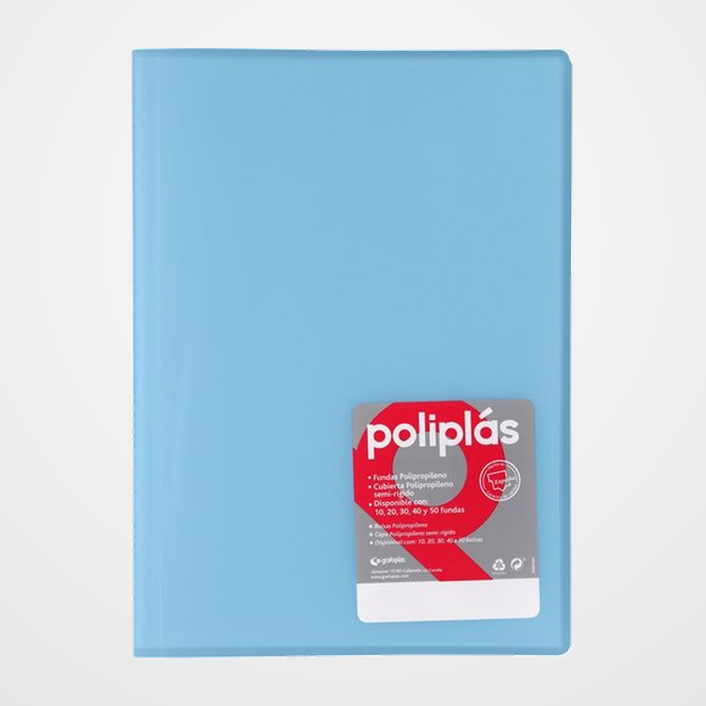 CARPETA FUNDAS (TARIFARIO) GRAFOPLAS PP FLEXIBLE POLIPLAS TRANS. Fº 50 F. AZUL SOFT