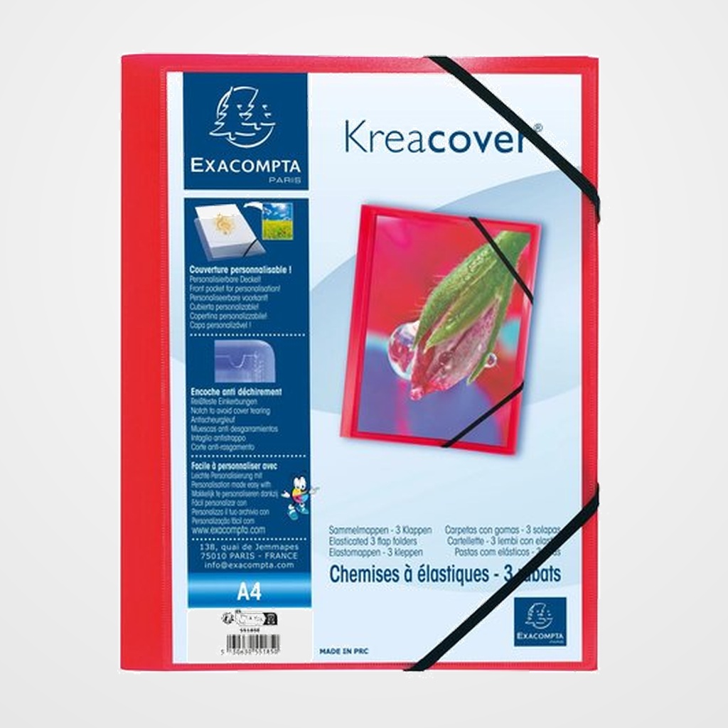 CARPETA de GOMAS y SOLAPAS EXACOMPTA KREACOVER PP TRANSLUCIDO A4 ROJO