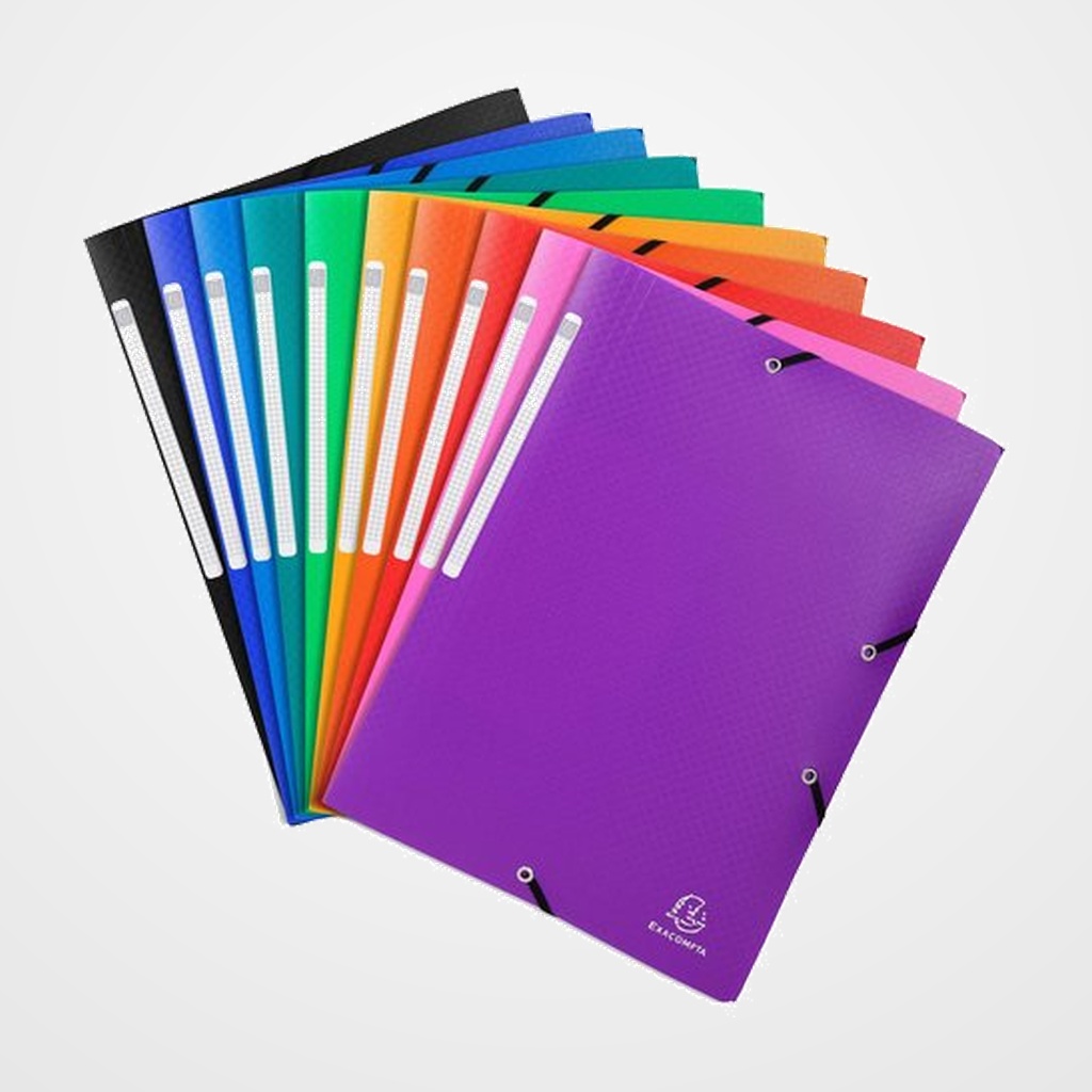 CARPETA de GOMAS y SOLAPAS EXACOMPTA PP OPACO A4 con ETIQUETA SURTIDO