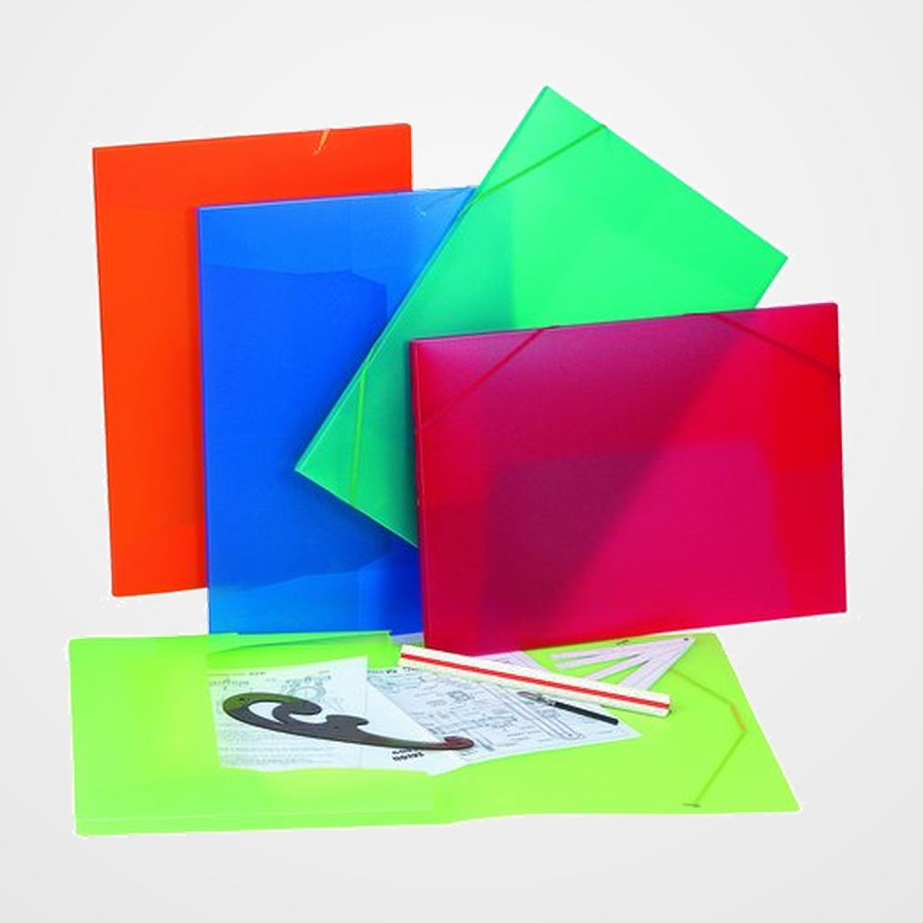 CARPETA de DIBUJO CARCHIVO PP TRANS. GOMAS y SOLAPAS CON LOMO A3 (5 col.surt.)