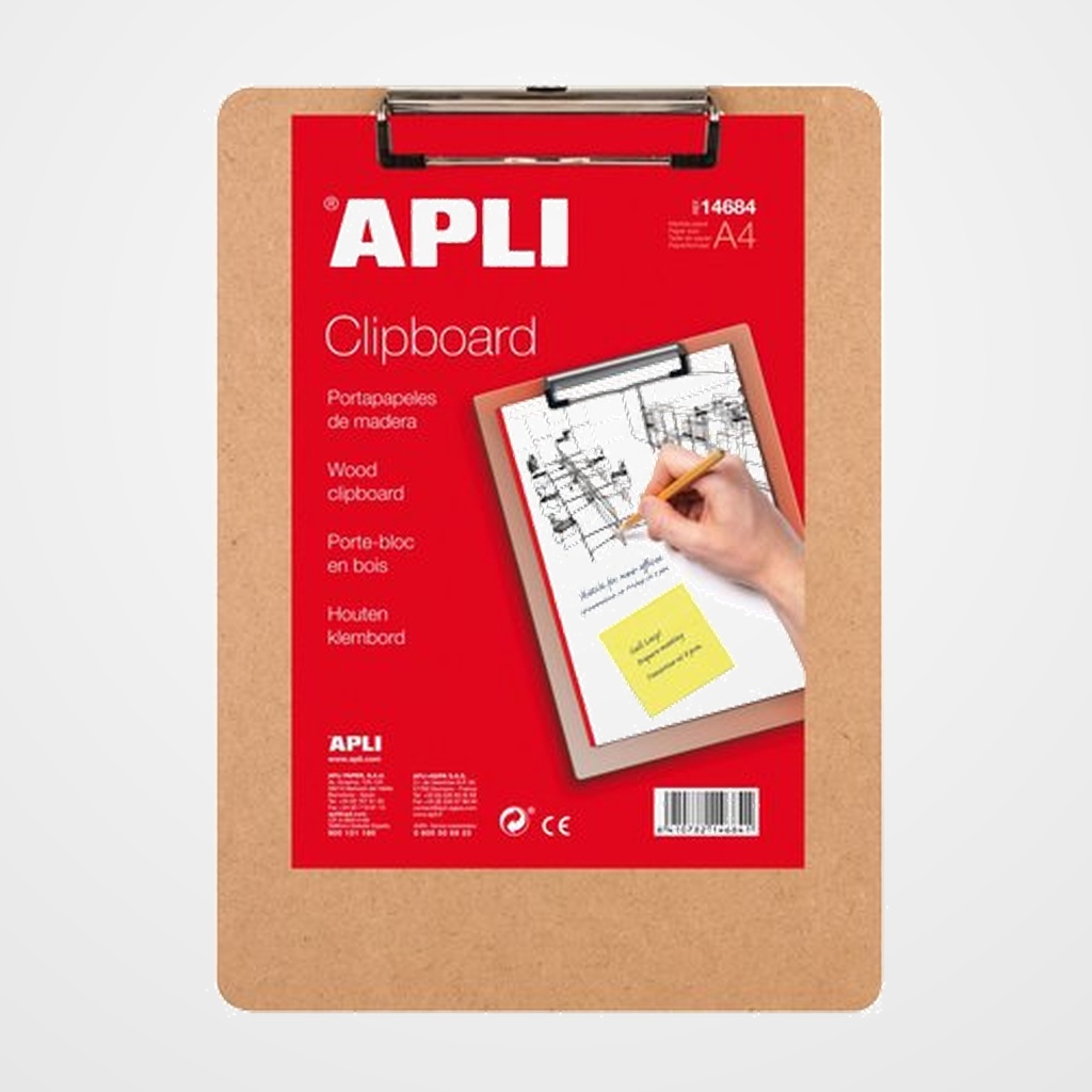 CARPETA con PINZA PORTABLOCS APLI MADERA A4