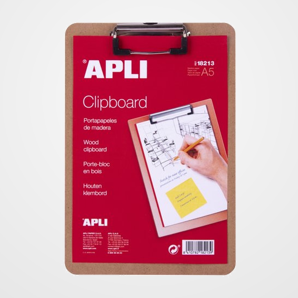 CARPETA con PINZA PORTABLOCS APLI MADERA A5