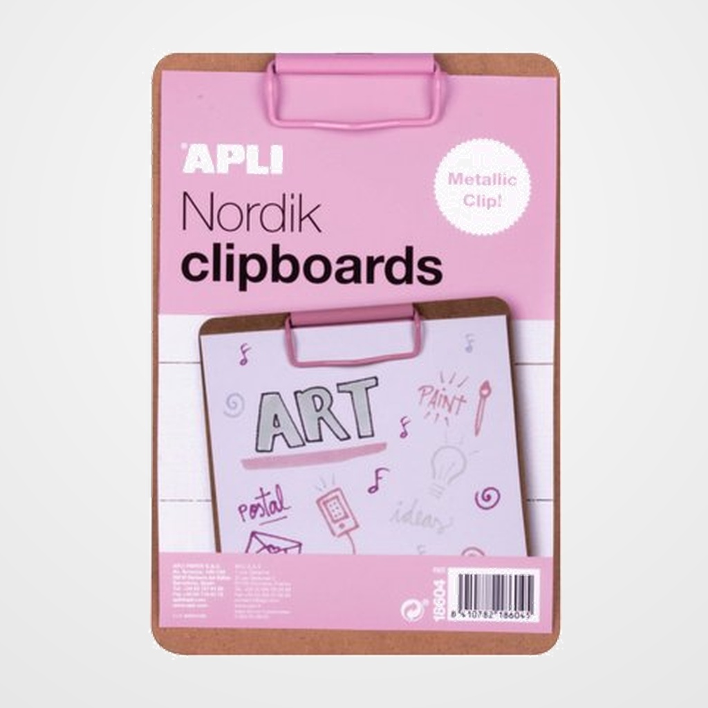 CARPETA con PINZA PORTABLOCS APLI MADERA A5 NORDIK ROSA