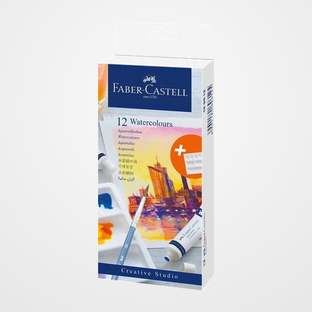 ACUARELAS FABER CASTELL PACK DE 12 TUBOS 9ml  (incluye paleta plástica para mezclar)