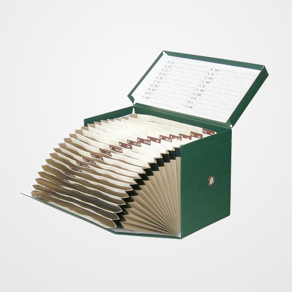 CAJA de TRANSFERENCIAS ELBA GELTEX Fº con FUELLE 21 cm VERDE 16 DPTOS.(4292102)