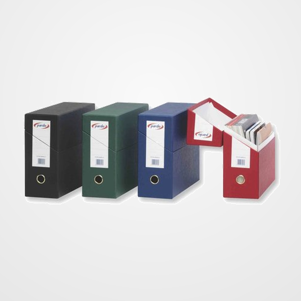 CAJA de TRANSFERENCIAS PARDO CARTON FORRADO PVC A4 ARCHIVADOR 11 cm AZUL
