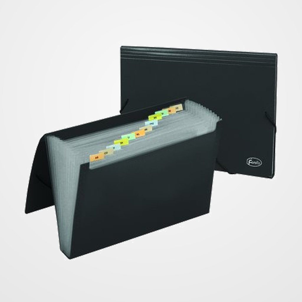CLASIFICADOR ACORDEON FOROFIS PP OPACO A4 12 DPTOS. GOMAS NEGRO