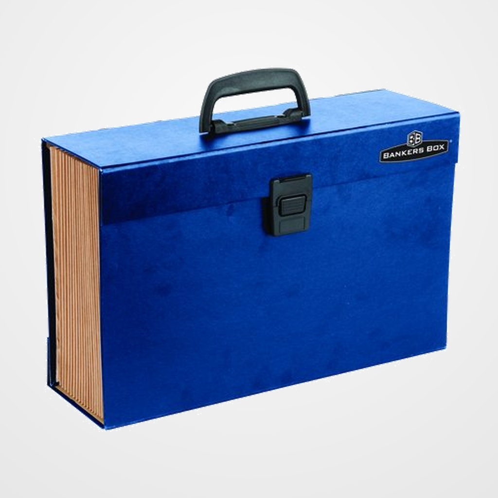 CLASIFICADOR ACORDEON FELLOWES BANKERS BOX PP 368x260mm 19 DPTOS.MALETIN con ASA LOMO 130mm AZUL