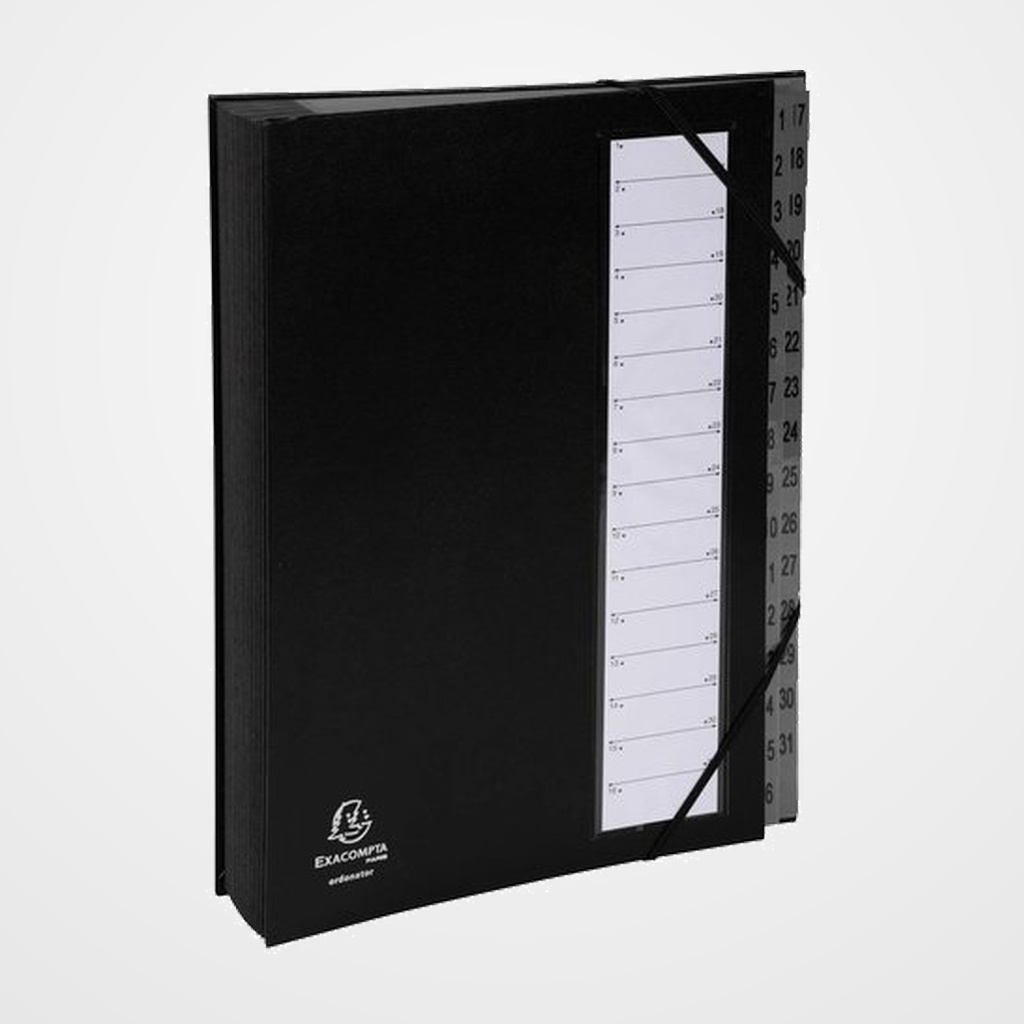 CLASIFICADOR lomo FUELLE EXACOMPTA ORDONATOR CARTON A4 32 SEPARAD. (1-32) GOMAS NEGRO