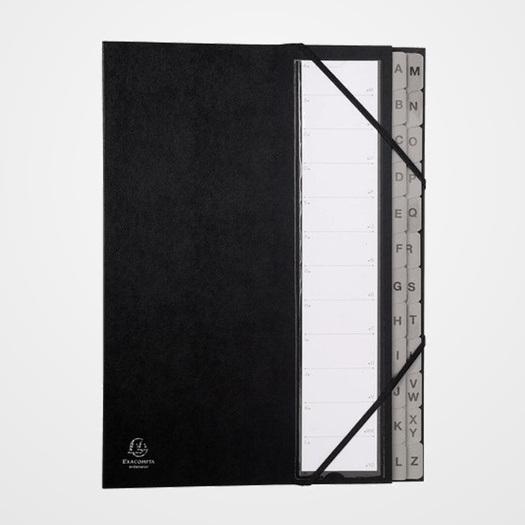 CLASIFICADOR lomo FUELLE EXACOMPTA PP A4 24 SEPARAD. (A-Z) GOMAS NEGRO