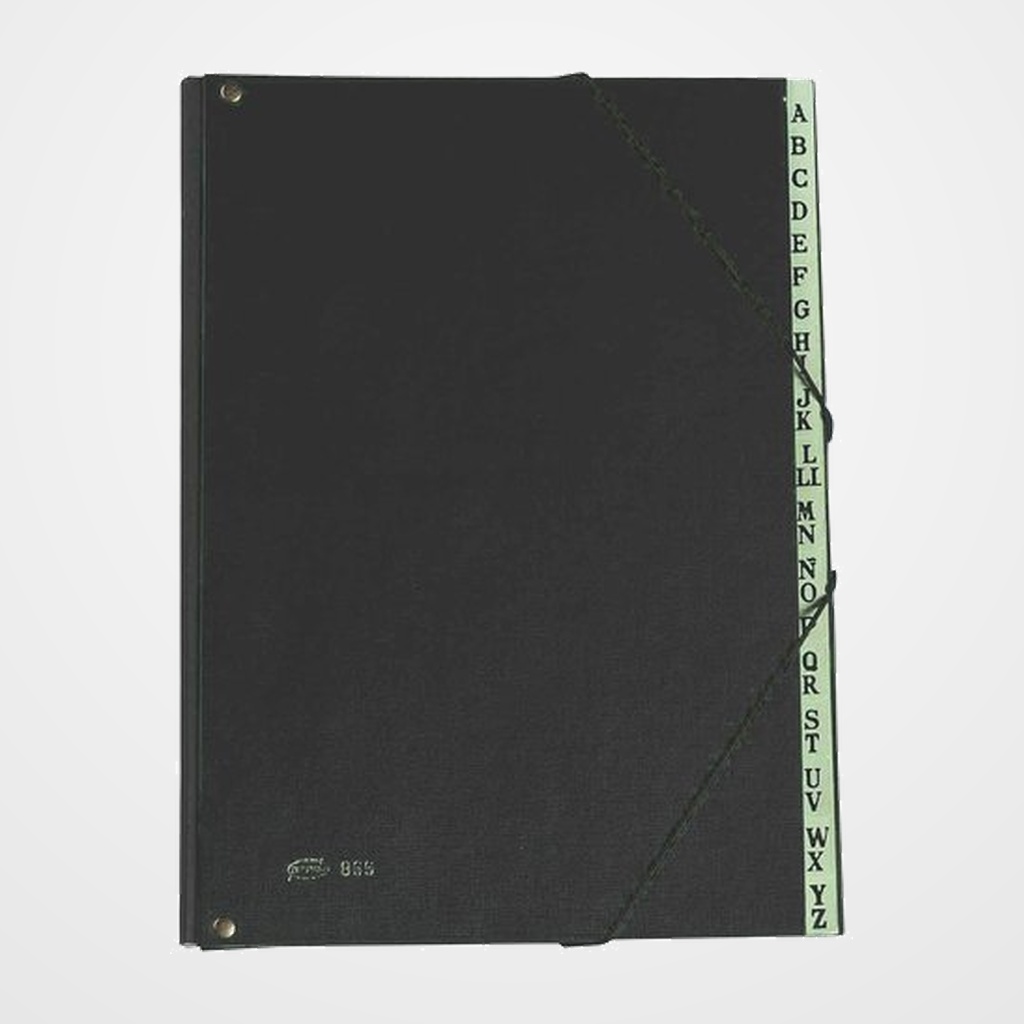 CLASIFICADOR lomo FUELLE PARDO PVC Fº 18 DPTOS.GOMAS ALFABETICO NEGRO