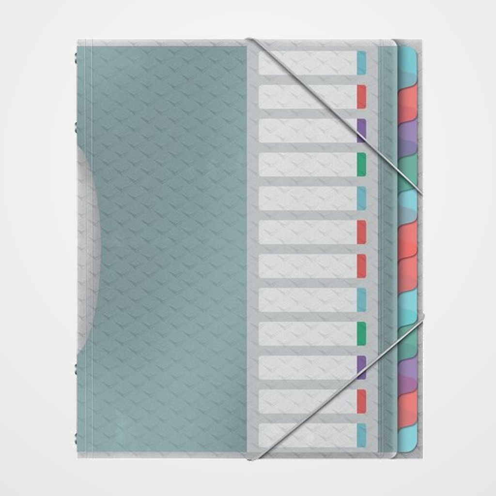 CARPETA CLASIFICADORA ESSELTE COLOUR BREEZE A4 PP 12 SEPARAD.con GOMA SURTIDO