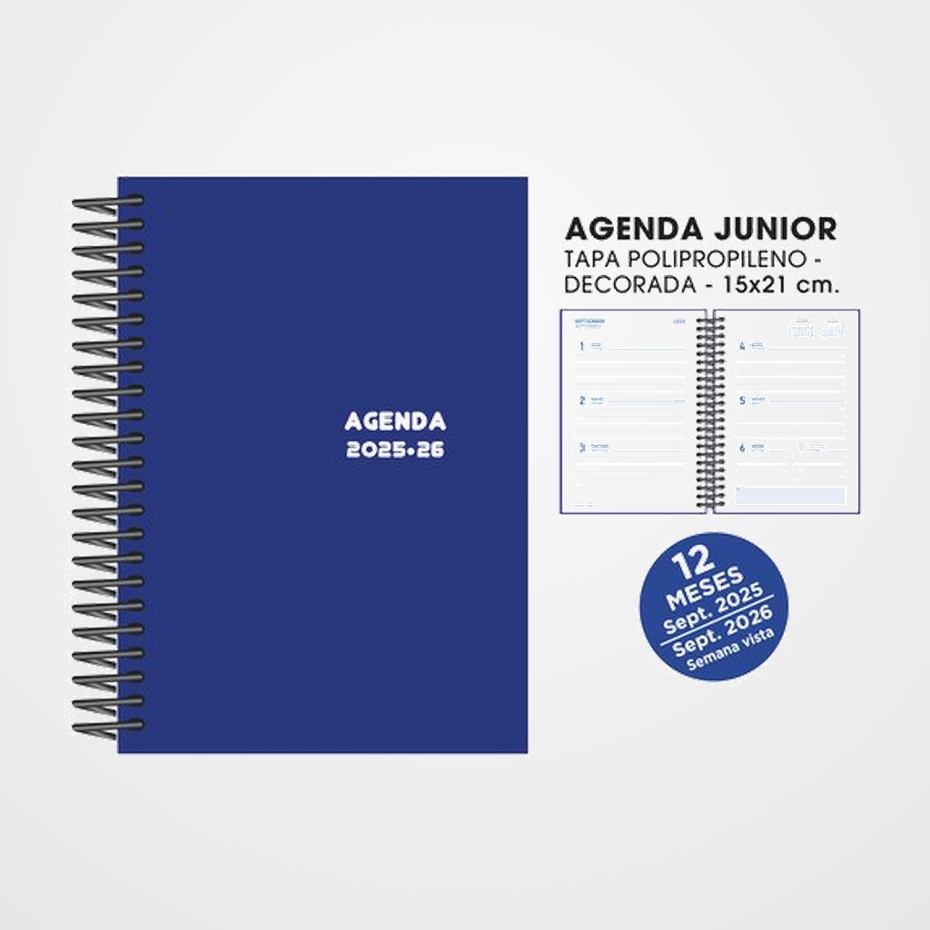AGENDA ESCOLAR (2025-26) SENFORT JUNIOR ESPIRAL tapa PVC 150x210 S/V AZUL