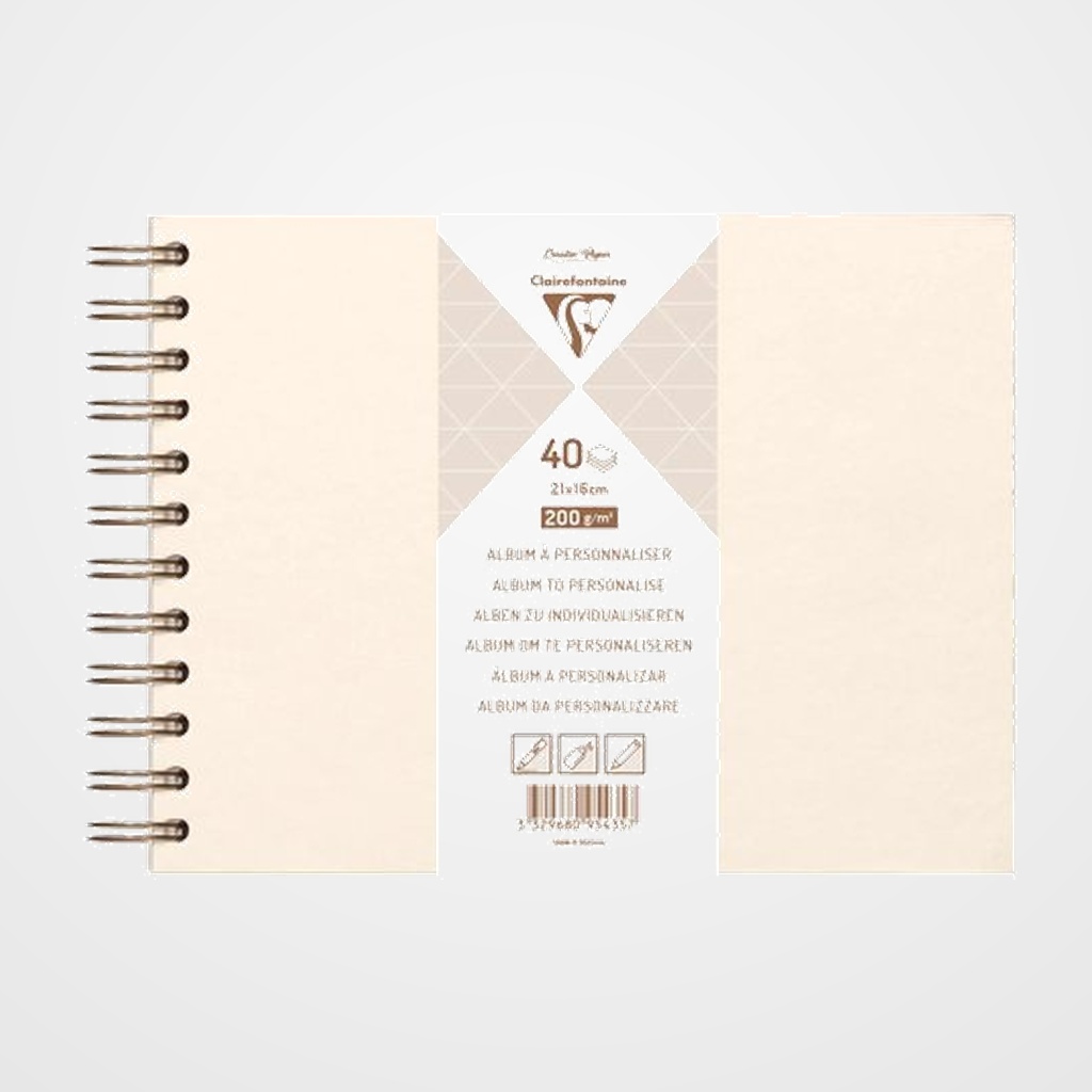 ALBUM de FOTOS CLAIREFONTAINE DIY MARFIL tapa DURA 21x16 cm 40h 200g